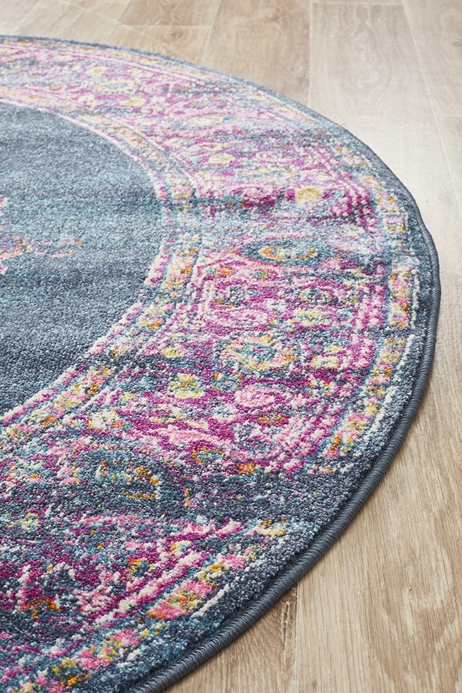 Babylon 211 Navy  Round Rug