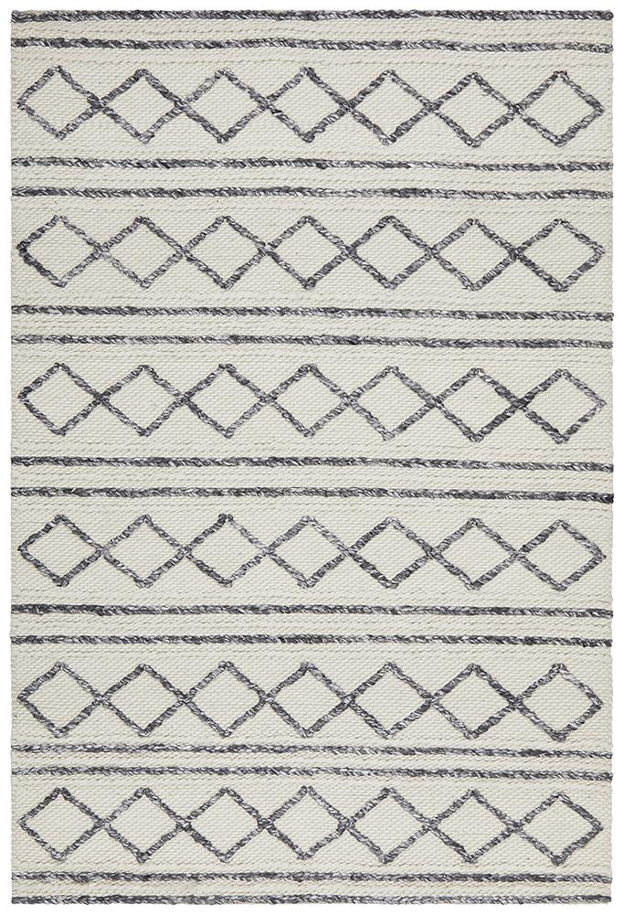 Studio Milly Textured Woollen Rug White Grey