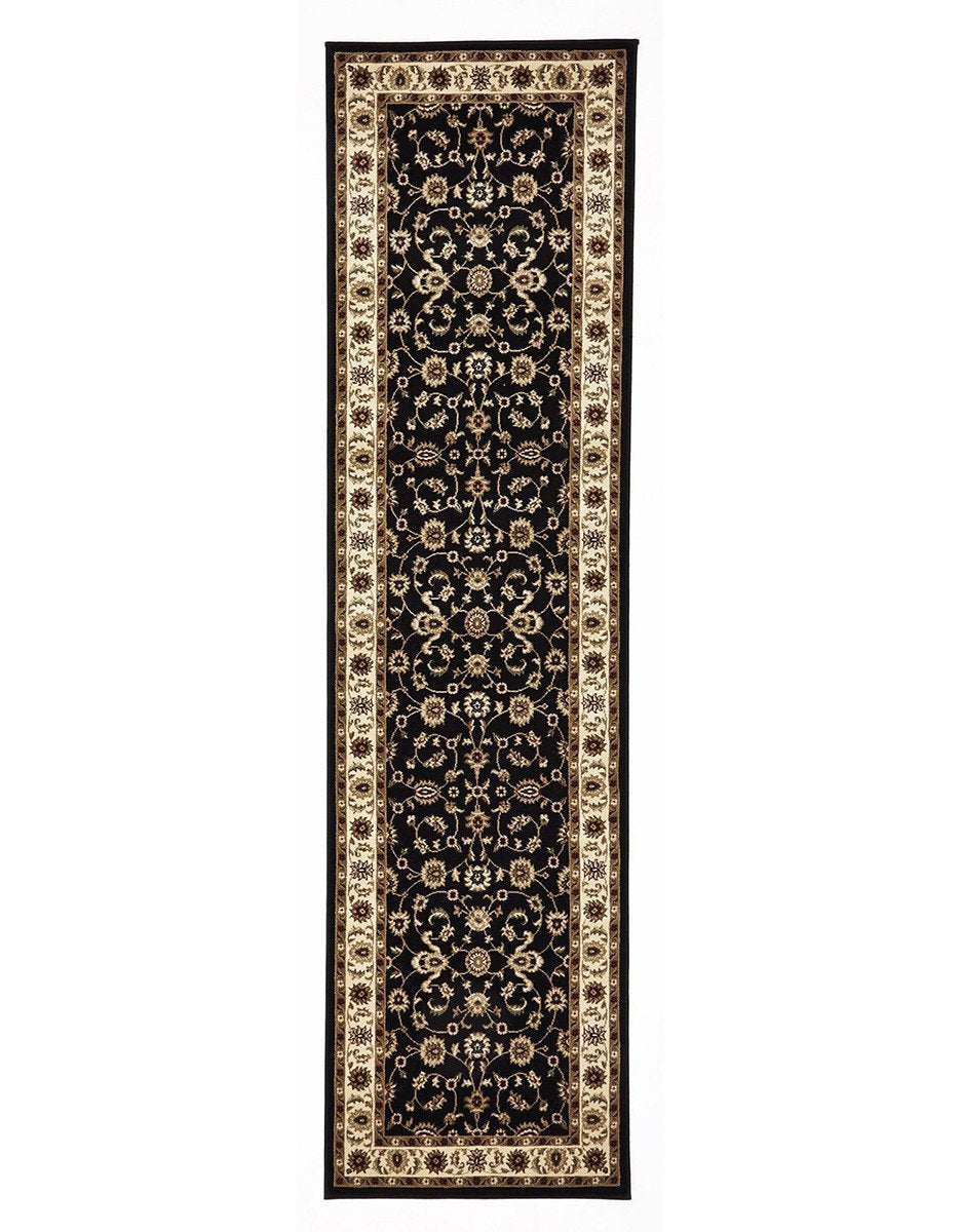 Sydney Collection Classic Rug Black With Ivory Border