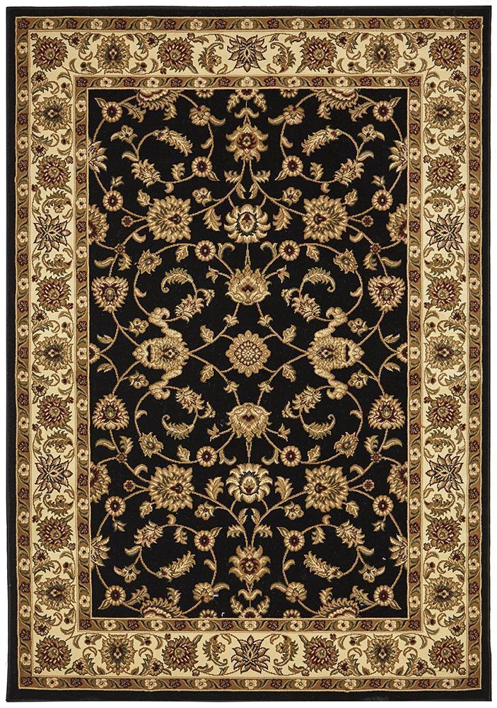 Sydney Collection Classic Rug Black With Ivory Border