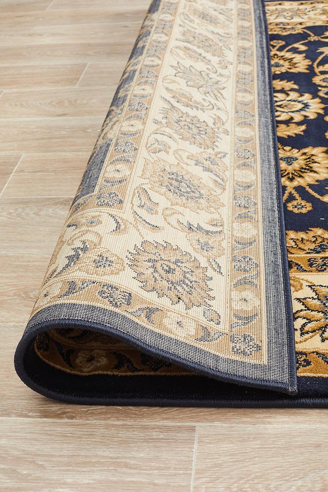 Sydney Collection Classic Rug Blue With Ivory Border