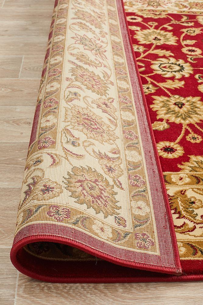 Sydney Collection Classic Rug Red With Ivory Border