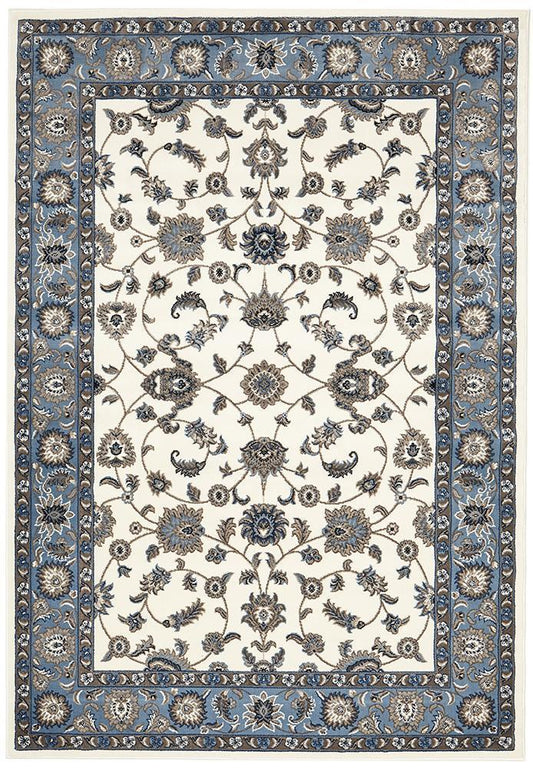 Sydney Collection Classic Rug White With Blue Border