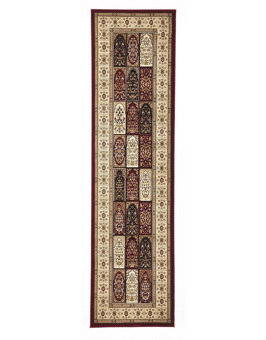 Sydney Panel Pattern Burgundy Ivory Runner Runner Rug