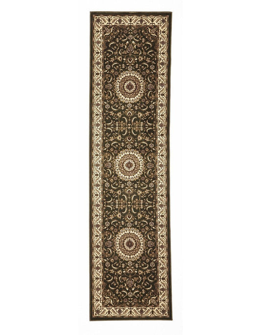 Sydney Medallion Runner Green With Ivory Border Runner Rug