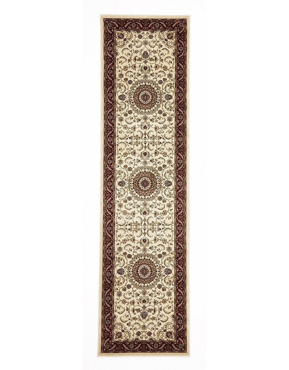 Sydney Collection Medallion Rug Ivory With Red Border