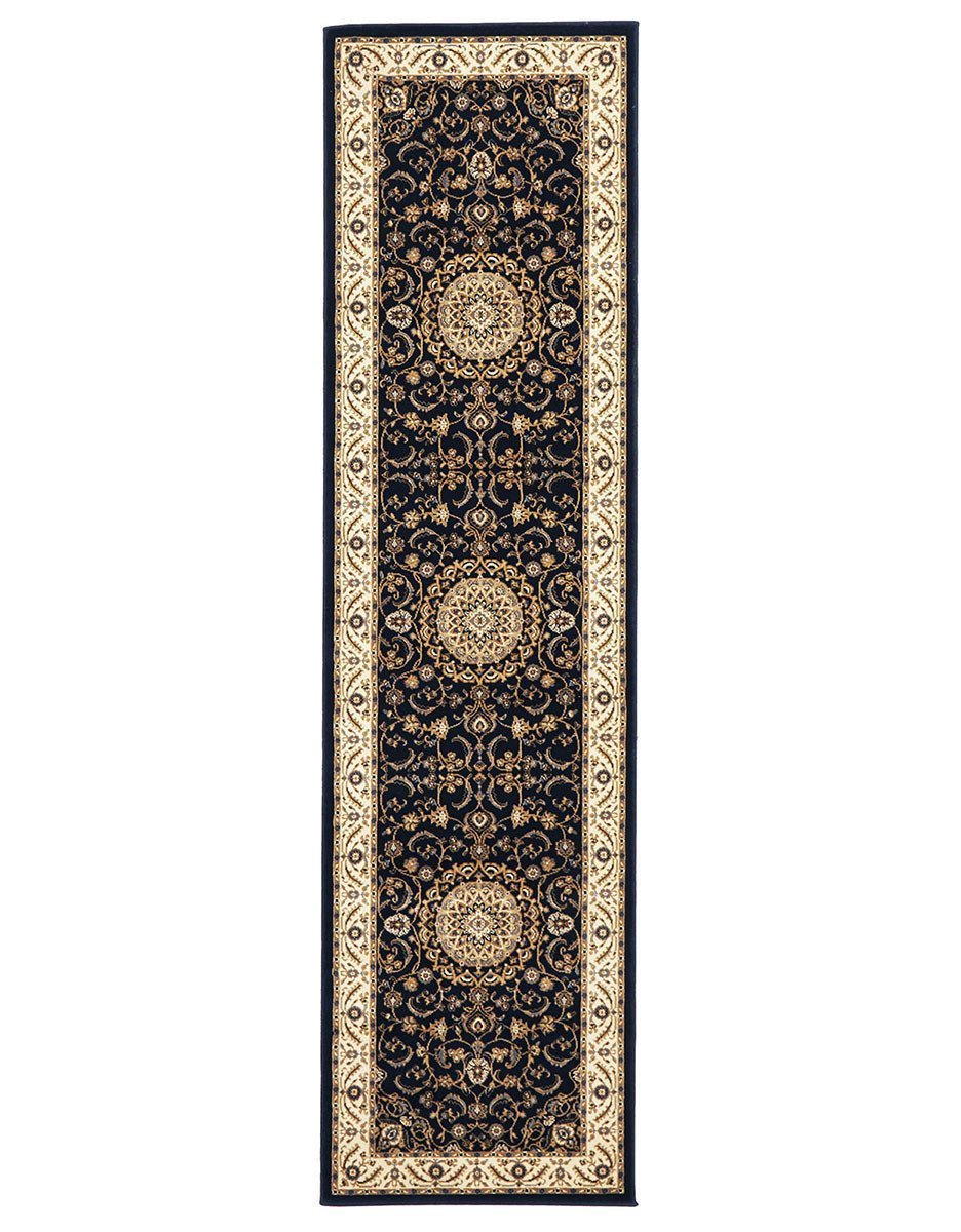 Sydney Collection Medallion Rug Blue With Ivory Border