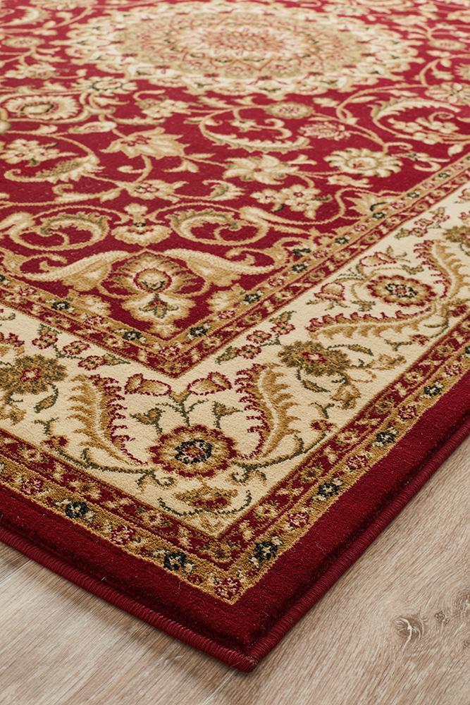 Sydney Collection Medallion Rug Red With Ivory Border