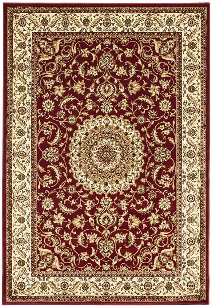 Sydney Collection Medallion Rug Red With Ivory Border