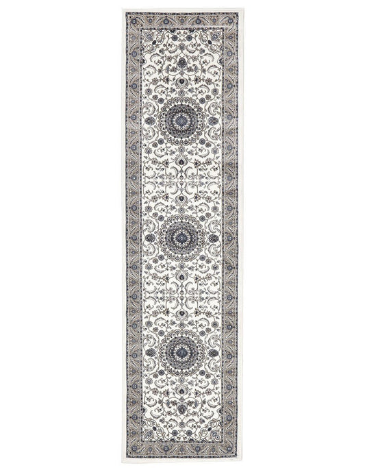 Sydney Medallion Runner White With Beige Border Runner Rug